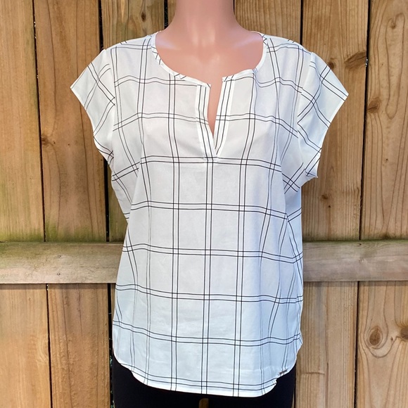 Ivanka Trump Tops - Ivanka Trump Window Pane Notch Blouse EUC